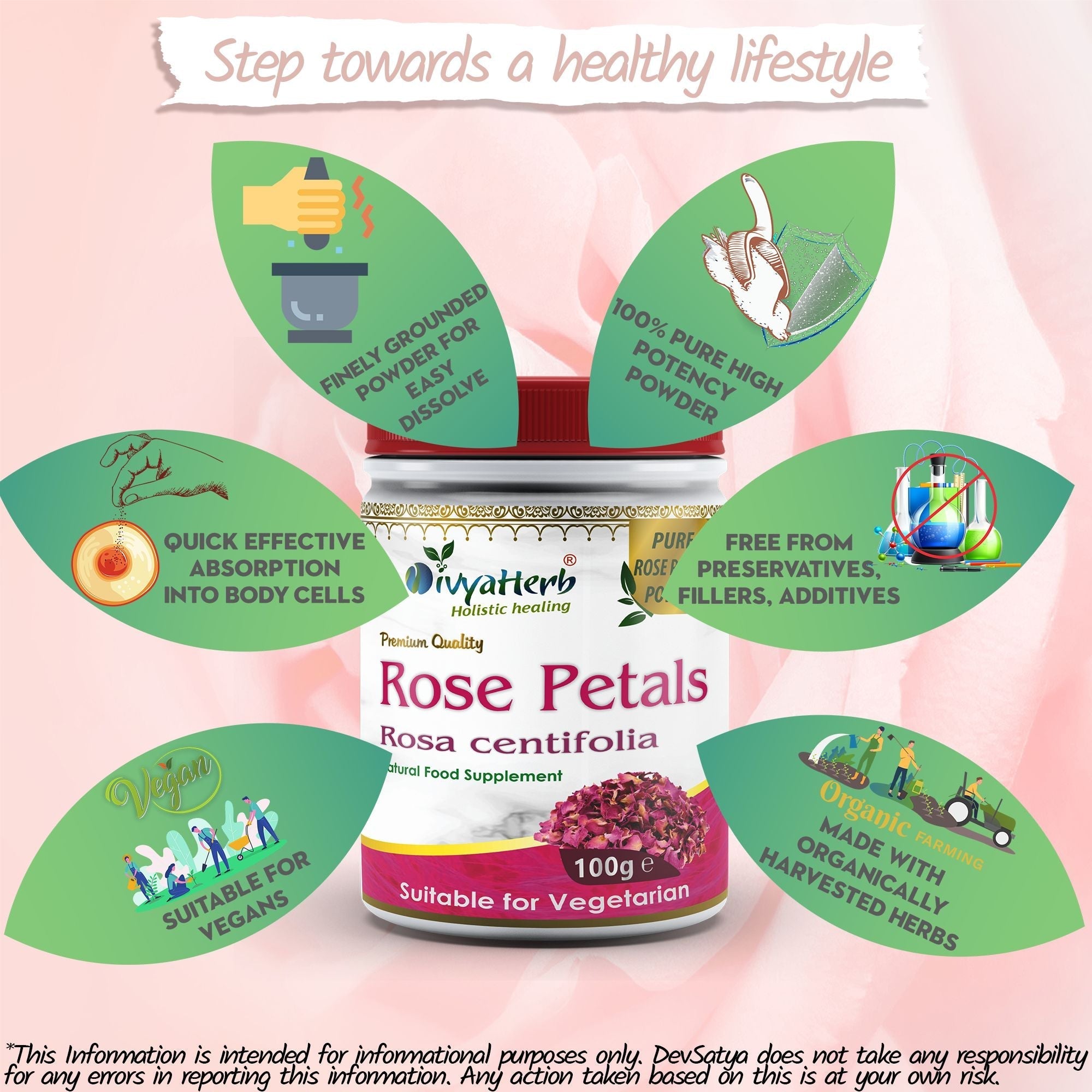 DivyaHerb Rose Petals Powder 100 gram - Healthy-Looking Skin Support-4